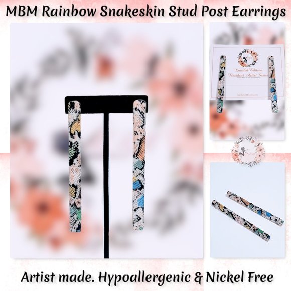 🆕MBM Rainbow Snakeskin Stud Post Earrings - Picture 1 of 12